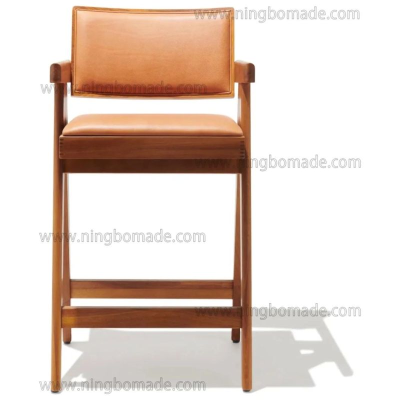 Classic Silhouette Drafting Compass Furniture Natural Ash Tan Leather Armchair Counter Stool