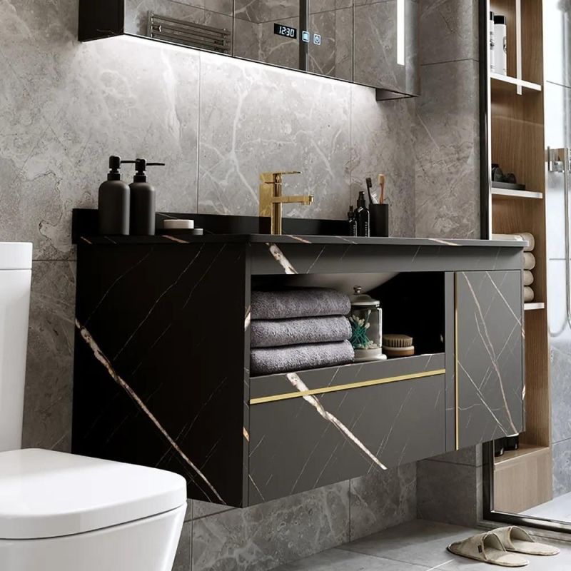 24" Gray Modern Floating Bathroom Vanity Single Ceramic Sink with Drawers