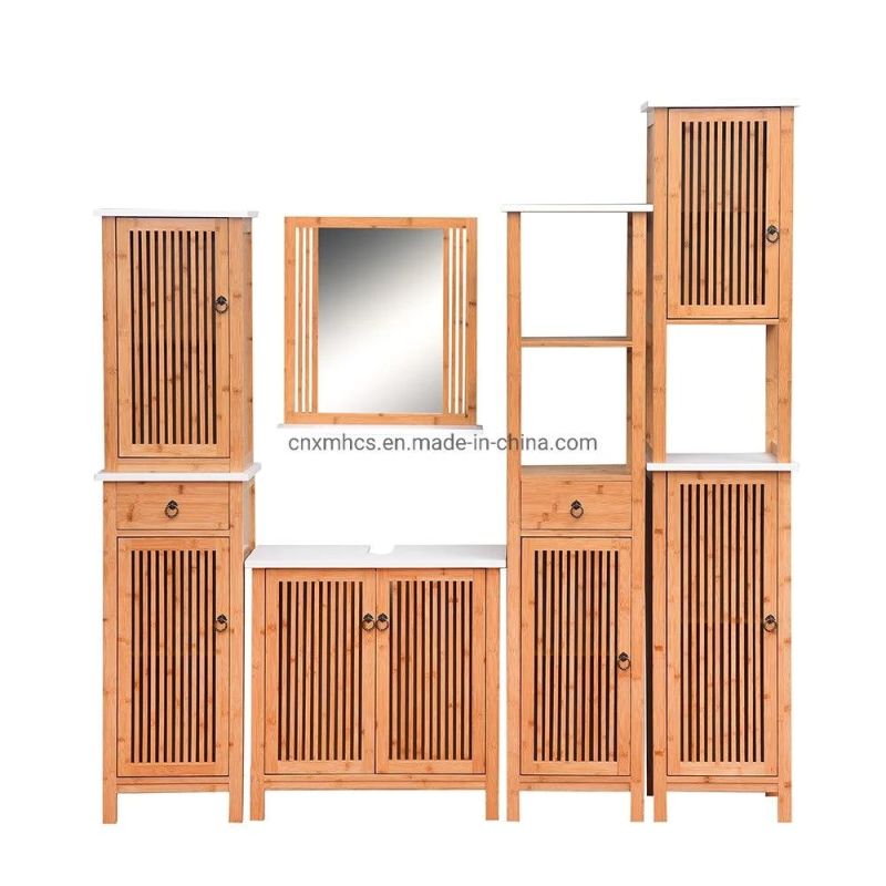 Wall Mounted Wood Bathroom Cabinets Bathroom Display Rack Bamboo Storage Cabinet with Door