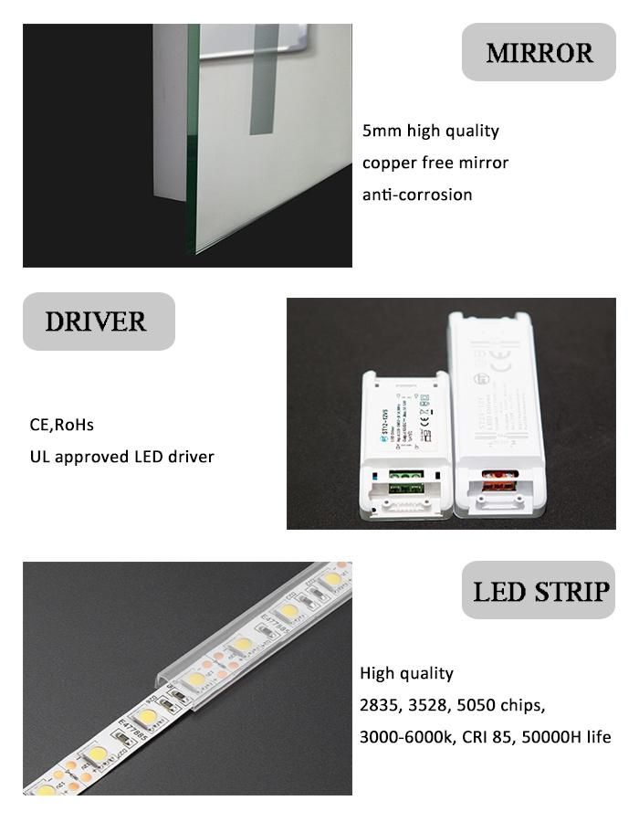 3000K Hotel Wall Mounted LED Bathroom Backlit Mirror with Dimmer