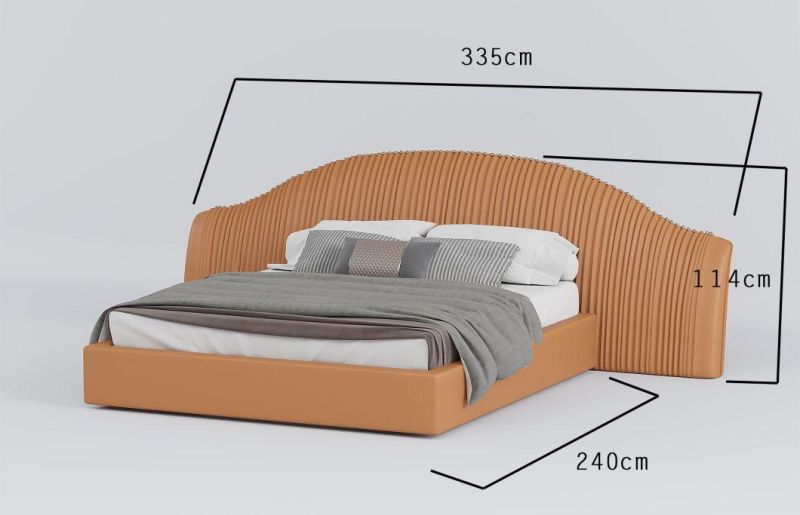 Customized OEM ODM Home Furniture Bedroom Orange Genuine Leather Double Beds Luxury Hotel Bedroom Set