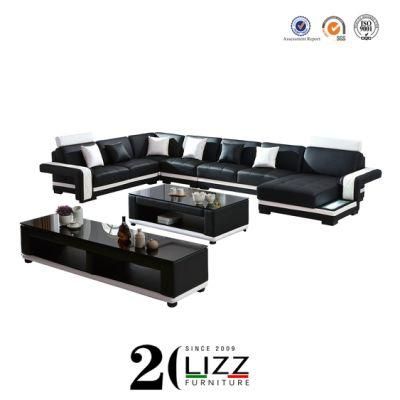 Italian Modern Furniture Leather Large Sofa Set with LED