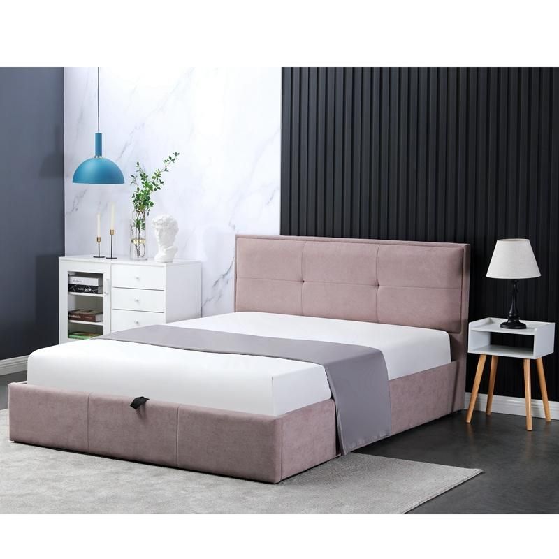 Luxury Bedroom Fabric King Size Storage Platform Designer Queen Double Bed