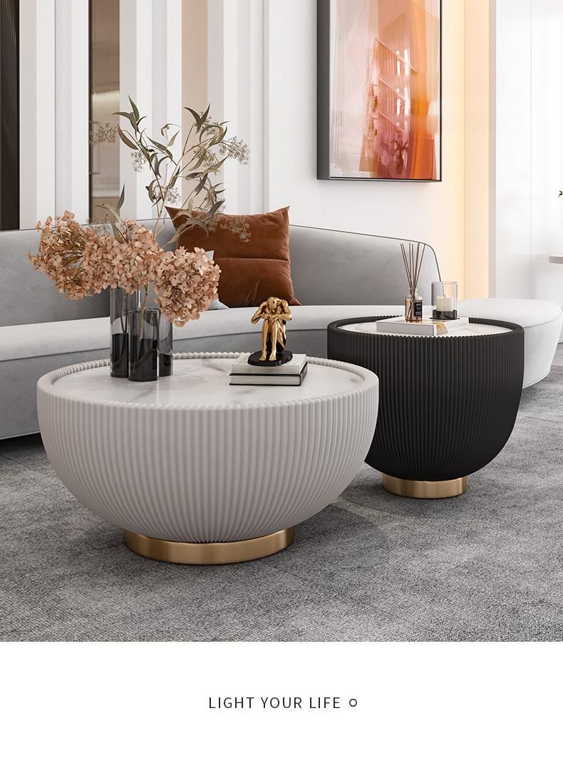 New Design White Marble Rock Beam Bowl Coffee Table