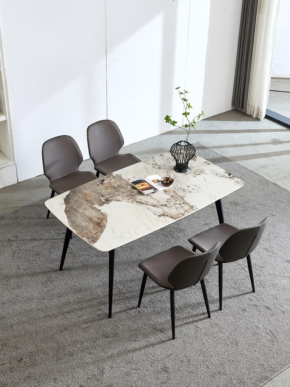 Hot Sale Carbon Steel Legs Grey Rock Plate Table