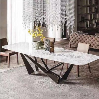 Hot Sell 6 Seater Dining Room Furniture Modern Rectangle White Natural Marble Dining Table Set