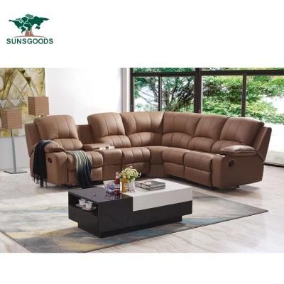 Modern Sectional Corner L Shape Reclining Chesterfield Luxury Home Furniture Velvet Fabric Real Genuine Leather Sofa