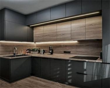 Modern Minimalist High End Black Melamine Kitchen Cabinet with Durable Countertop