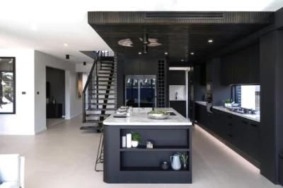 Home Decoration Black Cupboard Rta Furniture Lacquer Solid Wood Kitchen Cabinets with Island