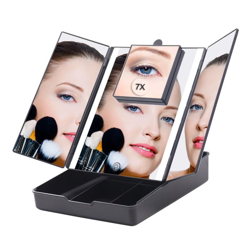 Black LED Lighted Makeup Mirror with Organizer