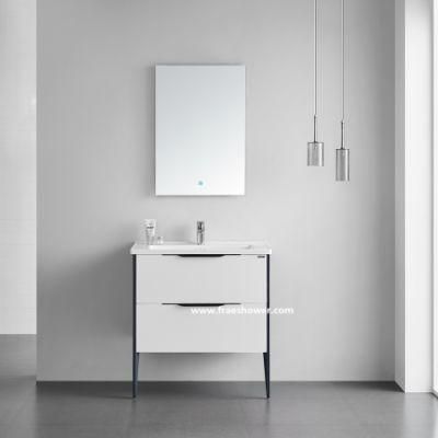 Modern Melamine Plywood Floor Mounted Bathroom Vanity Cabinet with LED Mirror