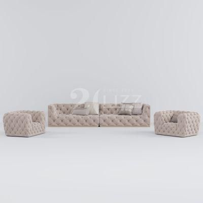Nordic Modern Tufted Buttons Design Leisure Home Furniture Modular Living Room Fabric off-White Sofa