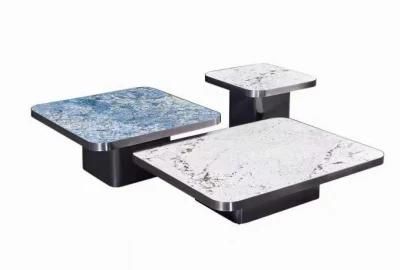 Home Furniture Titanium Rectangle Green Marble Sintered Stone Coffee Table