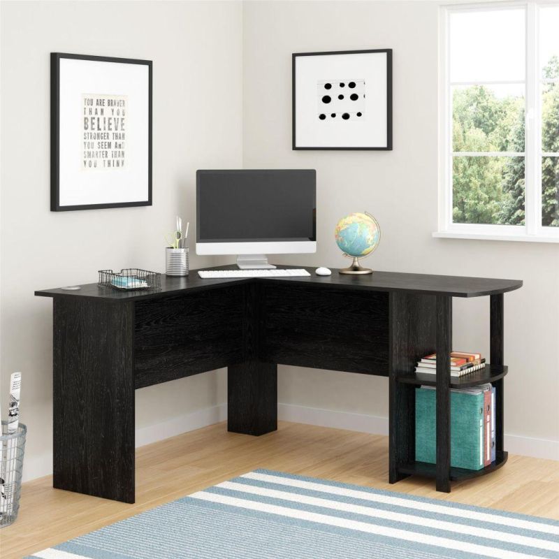 L-Shaped Desk with Bookshelves (Black Ebony Ash)
