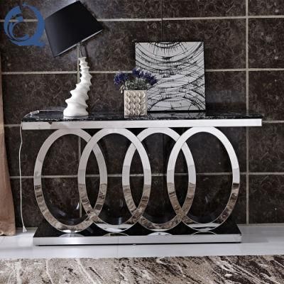 Modern Dining Sideboard Marble Top Console Table with Stainless Steel Ring Base