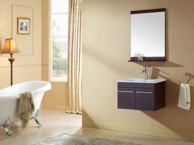 600mm Solid Wood Wall Hung Ceramic Sink Top Bathroom Cabinet with Mirror