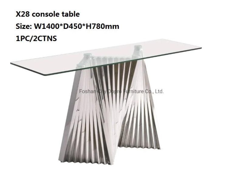 Dopro Piano Key Design Stainless Steel Mirror Polished Dining Table with Tempered Glass