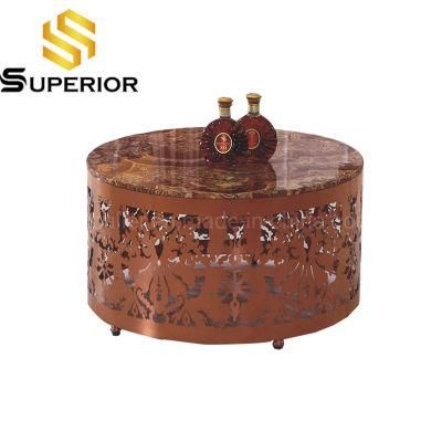 Baroque Style Rose Gold Stainelss Steel Marble Coffee Table