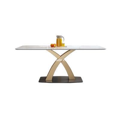 Luxury Furniture Space Saving Extendable Steel Legs Stone Dining Table