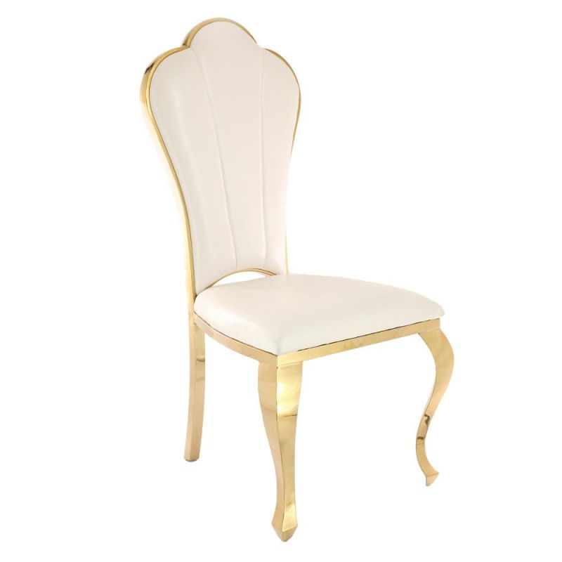 Cheap Home High Back Metal Gold Stainless Steel Frame White Wedding Dining Chair