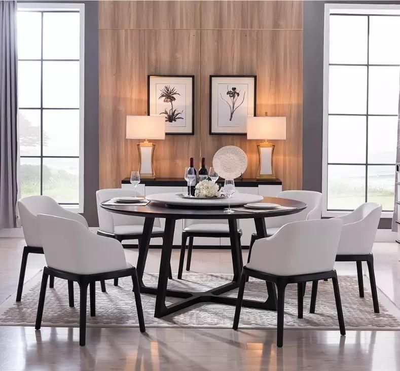 Simple Design 8-Seater Wooden Round Dining Table Customized Rotating Centre