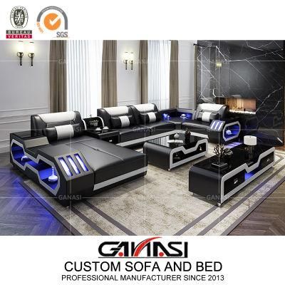 Dubai Commercial Office Furniture Genuine Leather Sectional Sofa Furniture with Coffee Table