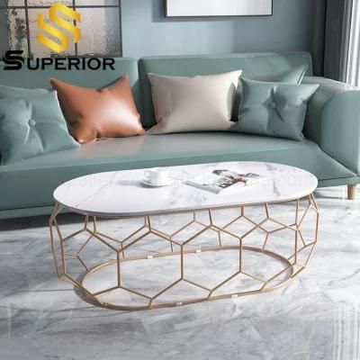 Fashionable Gold Geometric Steel Wire Coffee Table Marble