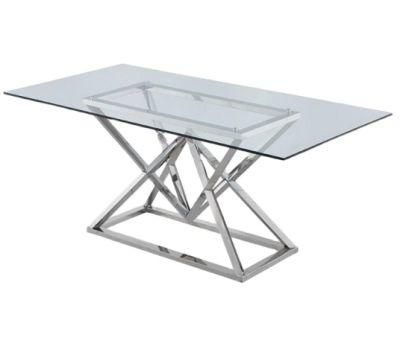 Modern Design Home Furniture Stainless Steel Base and Clear Glass Metal Dining Room Table