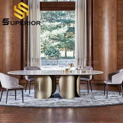 Italian Rectangular Gold Stainless Steel Base Marble Dining Table
