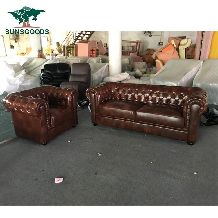 European Leisure Modern Living Room Sectional Genuine Leather Modular Chesterfield Sofa Furniture Set