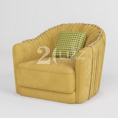 Classicl Modern Hotel Home Furniture Italian Design Living Room Pearl Decor Wood Frame Yellow Fabric Sofa Chair
