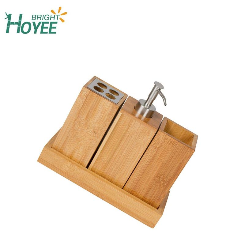 Bamboo Soap Dispenser Set Includes Pump Soap Dispenser, Toothbrush Holder