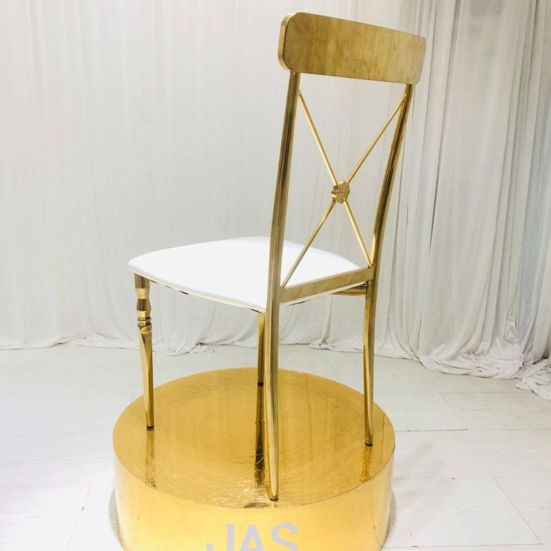 Elegant Cross Back Gold Stainless Steel Chair for Wedding Event