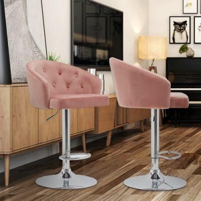 Luxury Nordic Restaurant Modern Tabouret De Bar High Bar Stool Tufted Adjustable Velvet Bar Chair