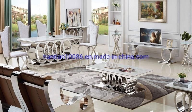 Hot Sale High Back Event Wedding Furniture Gold Stainless Steel Dining Table Chairs