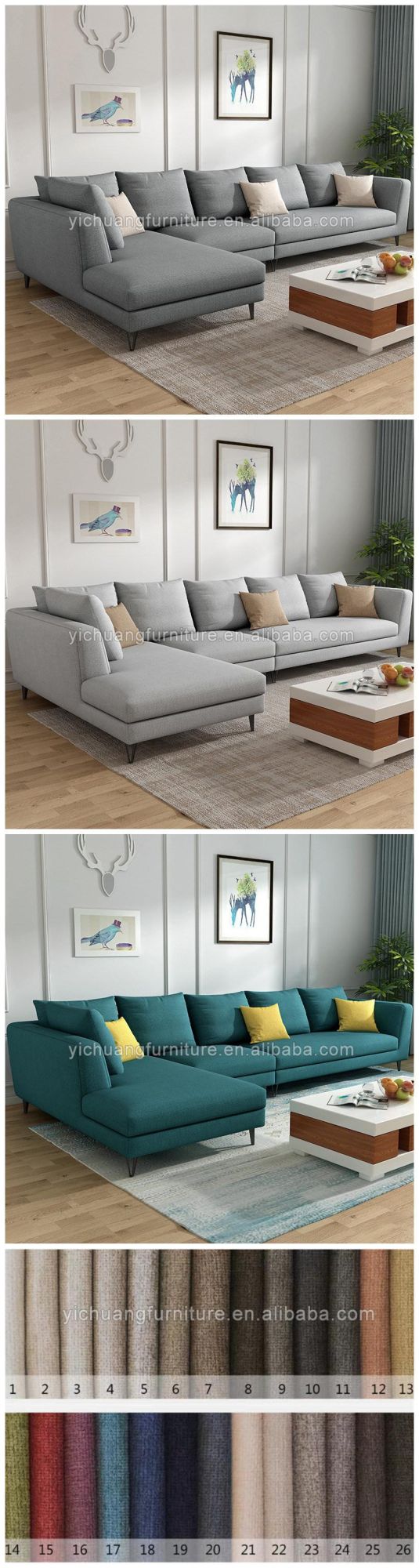 Home Furniture Modern Sofa Linen Fabric Gray Couch Living Room Furniture