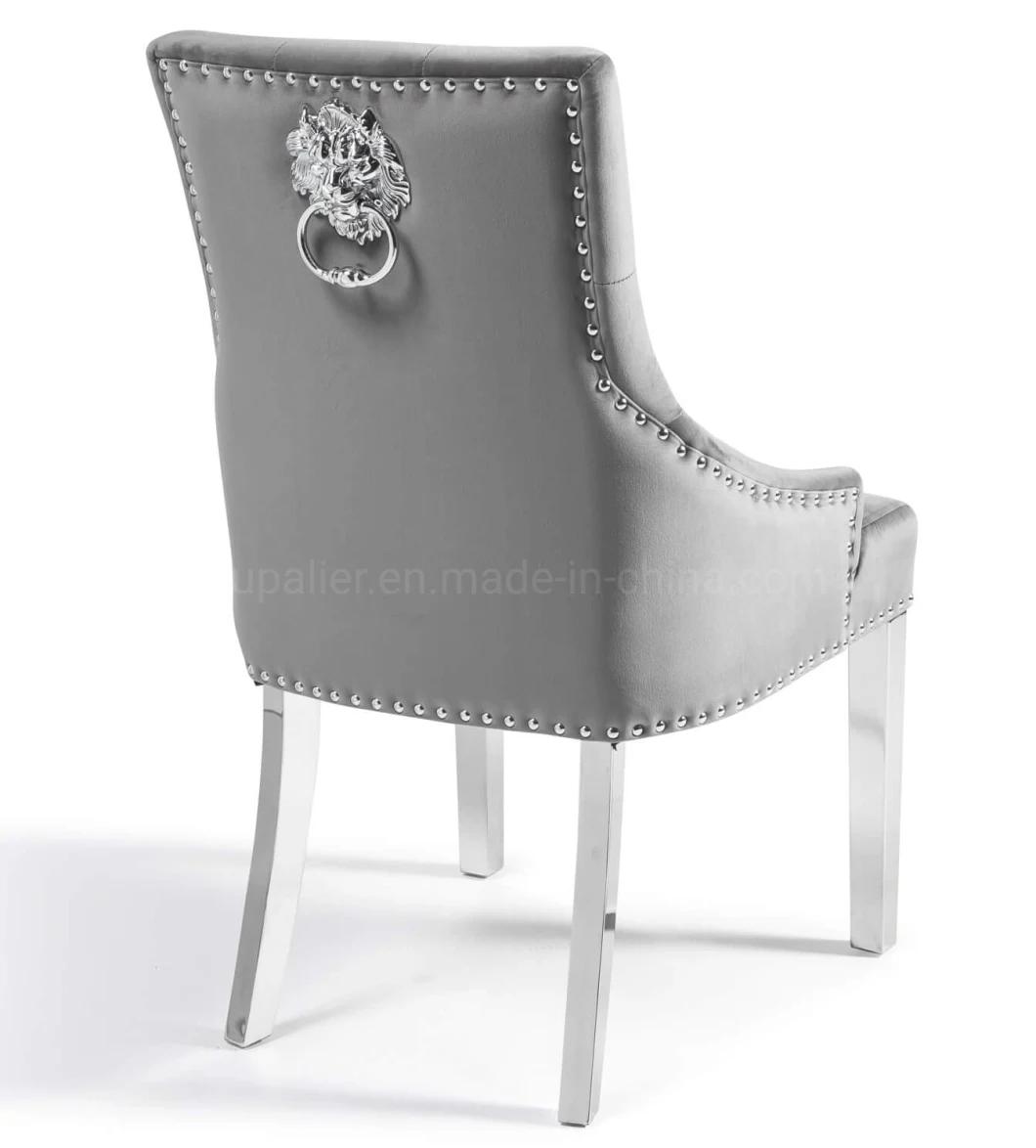 American Style Home Dining Furniture Grey Velvet Restaurant Chair