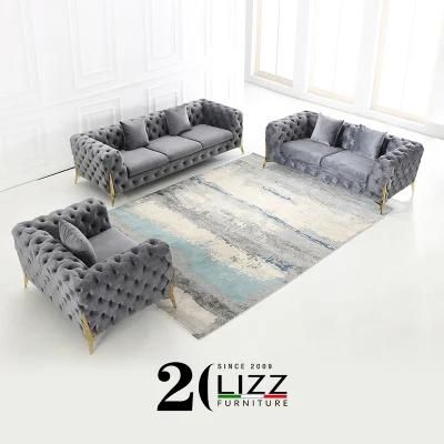New Italian Modern European Home Furniture Living Room Luxury Velvet Armrest Sofa Sectional Fabric Sofa Set