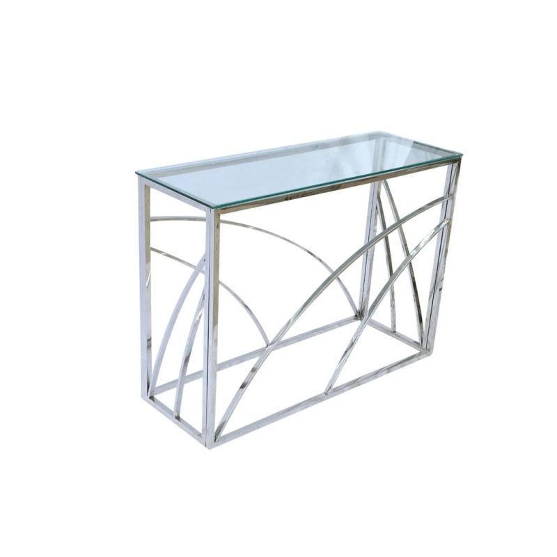 Home Banquet Wedding Furniture Glass Top Sliver Frame Dining Table/Side Table