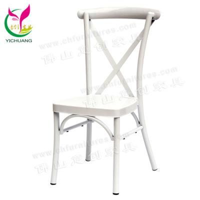 Yc-A68 Hot Selling 2019 Stackable Metal Chrome Cross Back White Wedding Chair