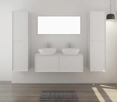 Melamine Bathroom Vanity with Double Basin and Side Cabinet