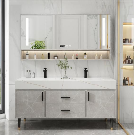 Space Aluminum Bathroom Cabinet Combination Toilet Wash Basin Integrated Ceramic Rock Board Washbasin Balcony Wash Table Mirror Cabinet
