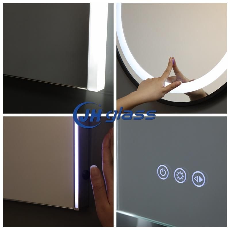 Round Bathroom LED Cold Warm Lighting Mirror with Anti-Fog Function Wall Mounted Backlit Dimmable Touch Button Makeup Vanity Cosmetic Mirror