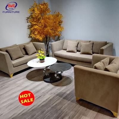 Luxury Nordic Flannel Gold Lounge Stainless Steel Living Room Modern Sofas Set for Home