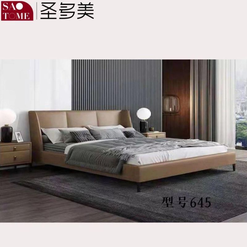 Modern Bedroom Furniture Dark Blue Leather Double Bed