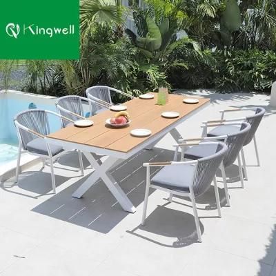 Modern Outdoor Aluminium Restaurant Dining Table Set and Chairs Aluminum Rope Patio Garden Furniture for Hotel