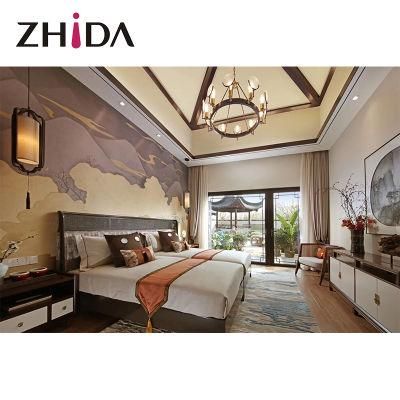 Zhida Factory Wholesale Custom Made 5 Star Hotel Modern Design Villa Bedroom Furniture Solid Wood King Size Bed