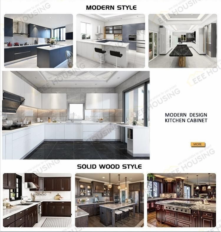 Modern Minimalist Design High Gloss White Lacquer and Wood Grain Color Linear Style Kitchen Cabinets