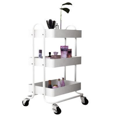 Movable Multi-Purpose Home Storage 3 Tiers White Metal Cart Kitchen Vegetable Trolley Storage Rolling Cart