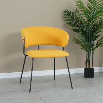 Simple High Quality Yellow Ring Back Fabric Leisure Velvet Modern Living Room Chair with Black or Gold Chair